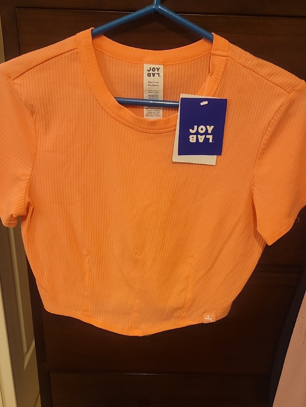 NWT JoyLab Bright Salmon Color Ribbed Crop Top Size Medium